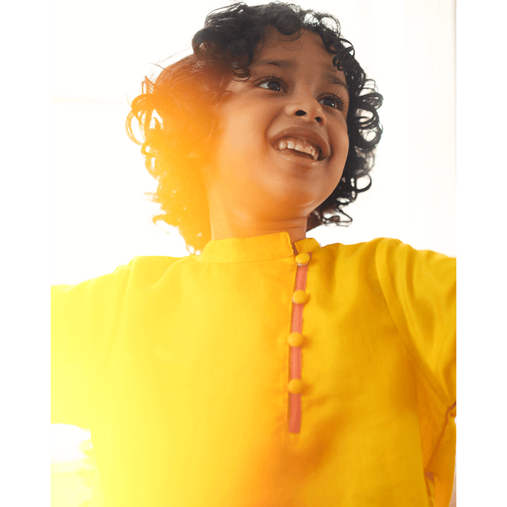 Love The World Today Basant Side Button Short Festive Kurta - Yellow