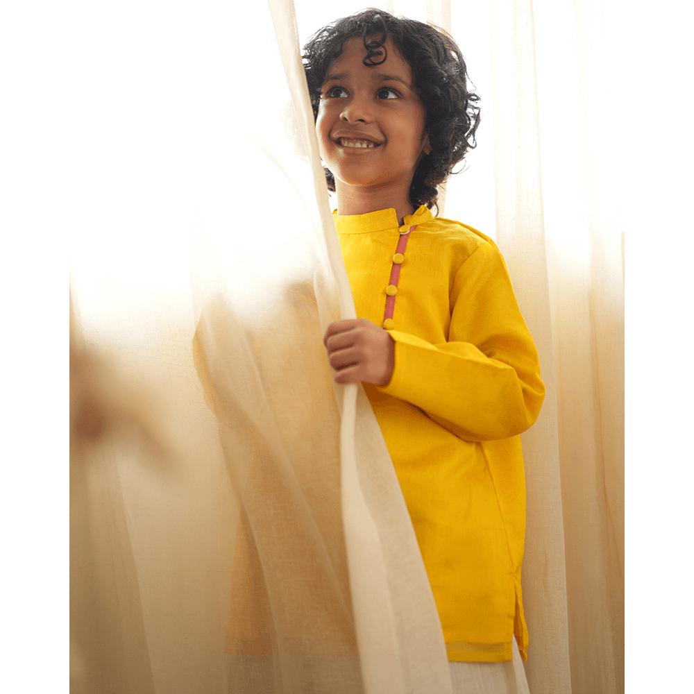 Love The World Today Basant Side Button Short Festive Kurta - Yellow
