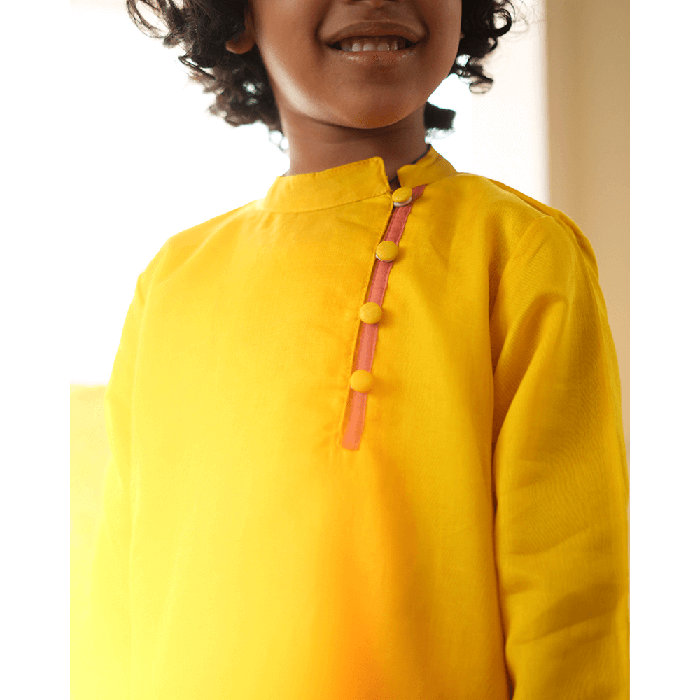 Love The World Today Basant Side Button Short Festive Kurta - Yellow