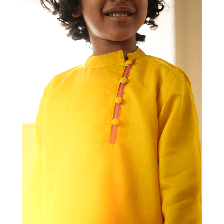 Love The World Today Basant Side Button Short Festive Kurta - Yellow