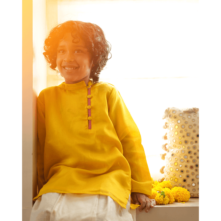 Love The World Today Basant Side Button Short Festive Kurta - Yellow