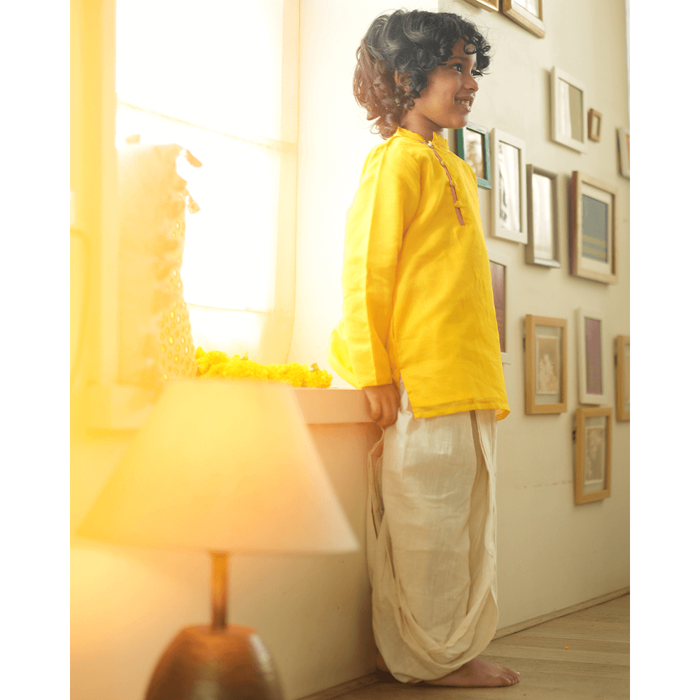 Love The World Today Basant Side Button Short Festive Kurta - Yellow