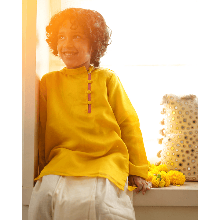 Love The World Today Basant Side Button Short Festive Kurta - Yellow