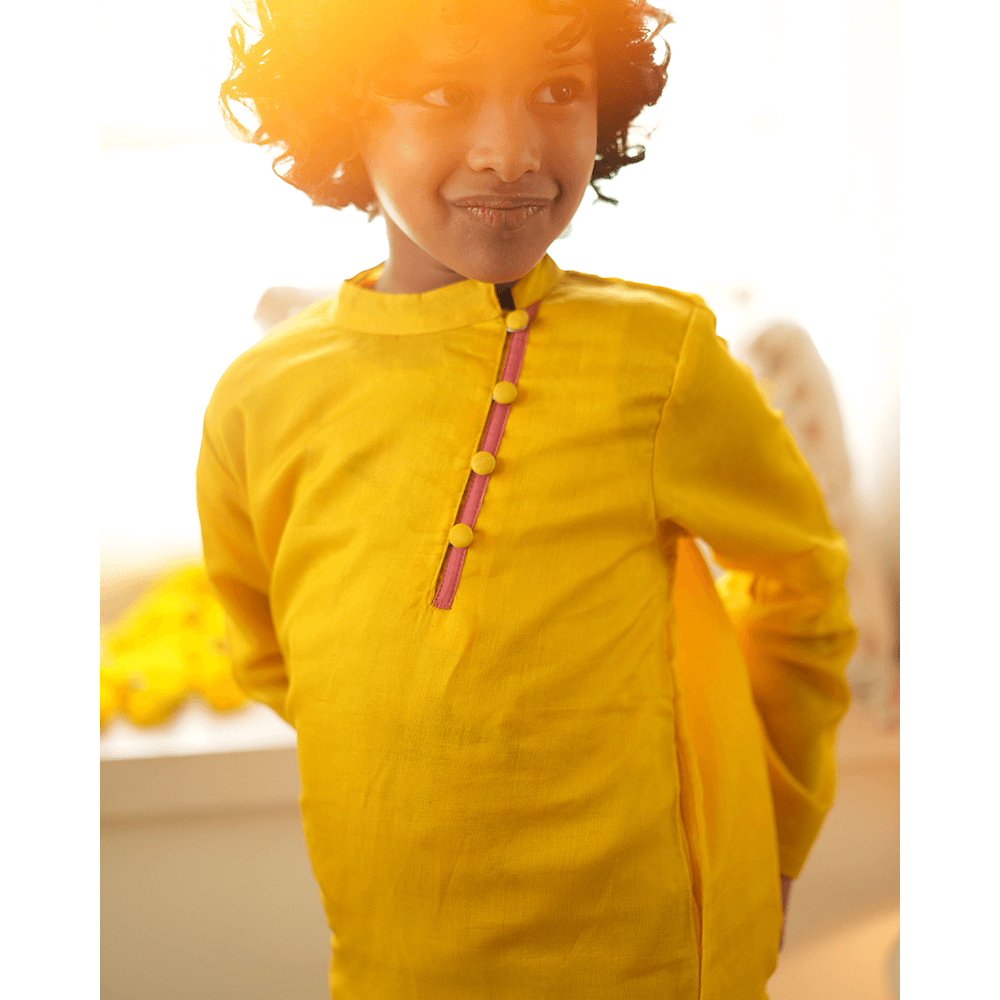 Love The World Today Basant Side Button Short Festive Kurta - Yellow