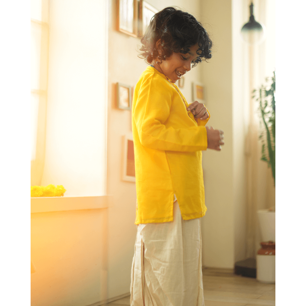 Love The World Today Basant Side Button Short Festive Kurta - Yellow