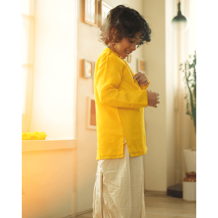 Love The World Today Basant Side Button Short Festive Kurta - Yellow