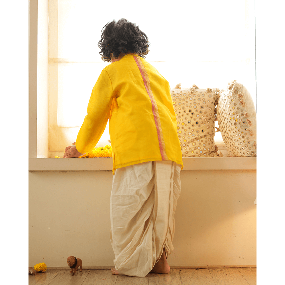 Love The World Today Basant Side Button Short Festive Kurta - Yellow