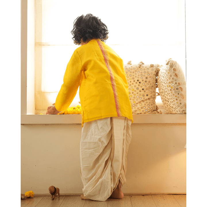 Love The World Today Basant Side Button Short Festive Kurta - Yellow
