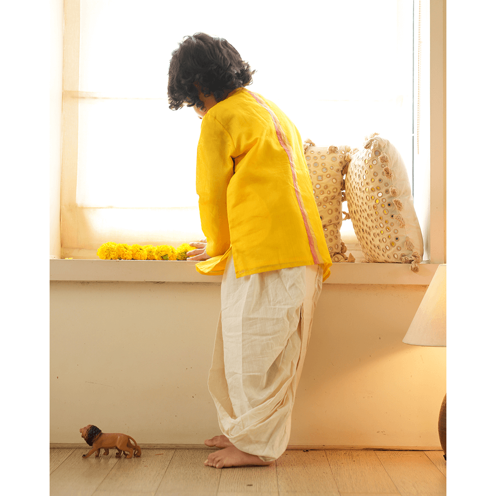 Love The World Today Basant Side Button Short Festive Kurta - Yellow