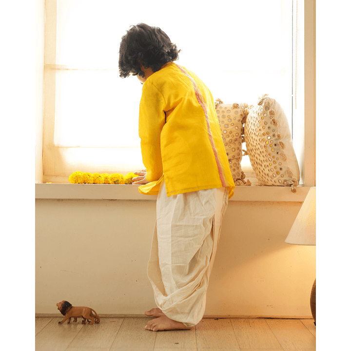 Love The World Today Basant Side Button Short Festive Kurta - Yellow