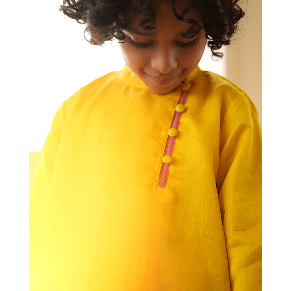 Love The World Today Basant Side Button Short Festive Kurta - Yellow