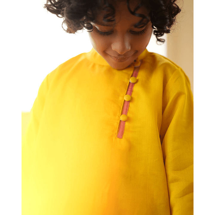 Love The World Today Basant Side Button Short Festive Kurta - Yellow
