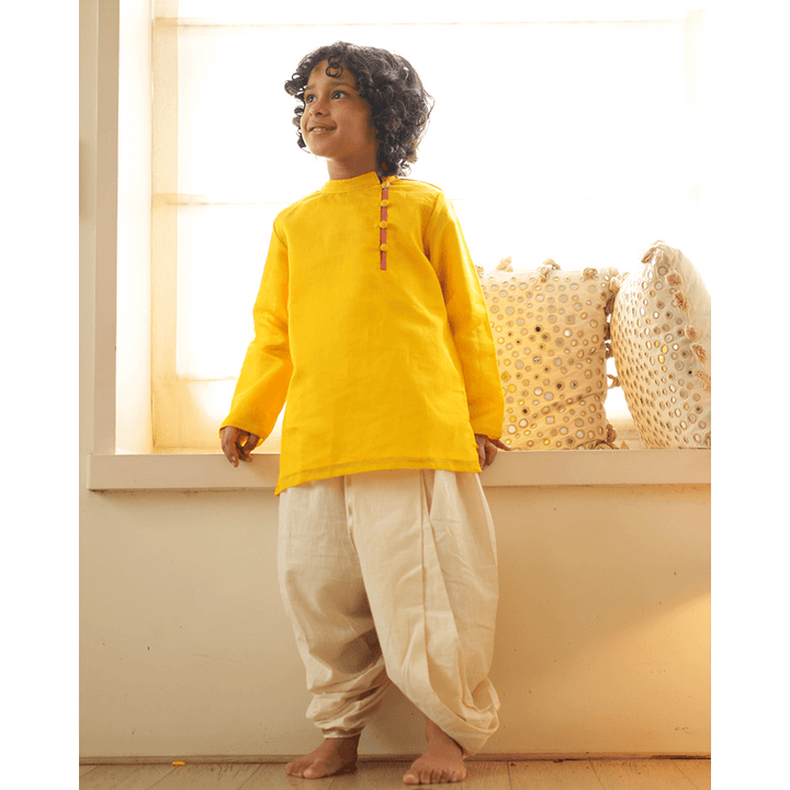 Love The World Today Basant Side Button Short Festive Kurta - Yellow