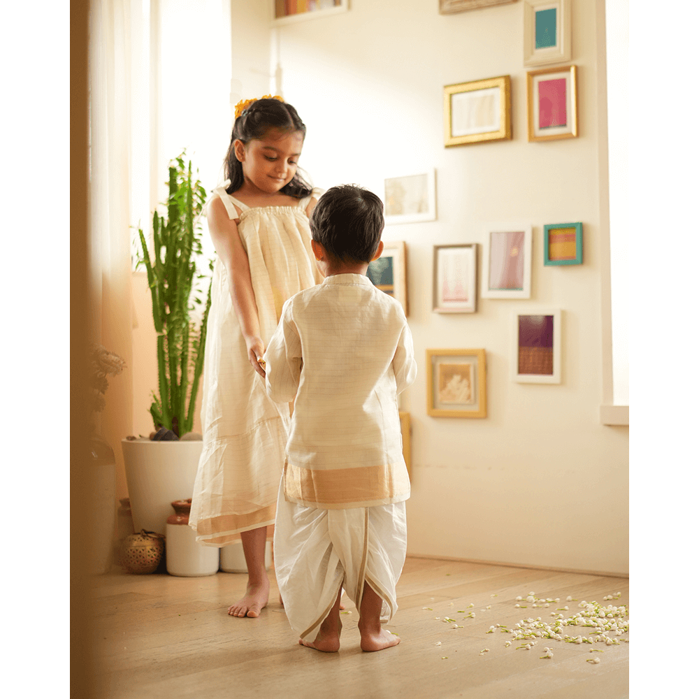 Love The World Today Parijat Festive Kurta - White and Gold