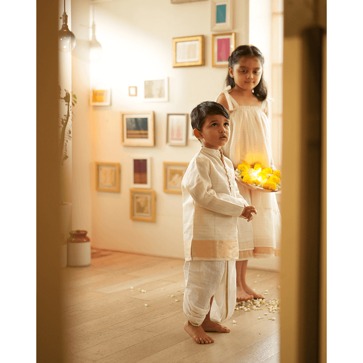 Love The World Today Parijat Festive Kurta - White and Gold