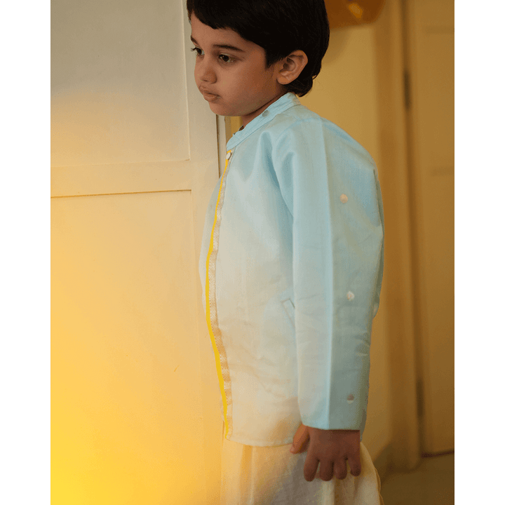 Love The World Today Poppy Chinese Collar Shirt Kurta - Light blue and Yellow