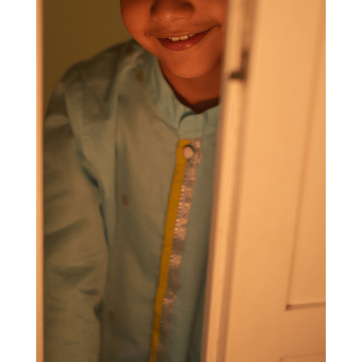 Love The World Today Poppy Chinese Collar Shirt Kurta - Light blue and Yellow