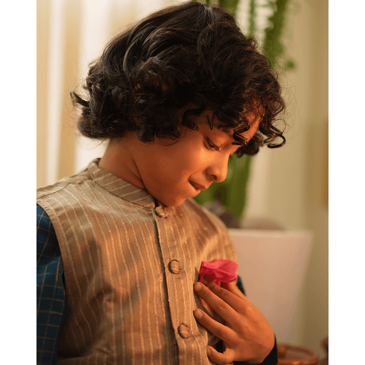 Love The World Today Indu Bandi Gold Nehru Jacket - Grey