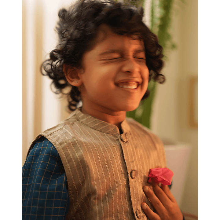Love The World Today Indu Bandi Gold Nehru Jacket - Grey