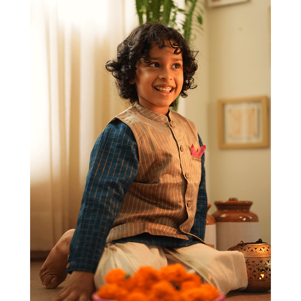 Love The World Today Indu Bandi Gold Nehru Jacket - Grey