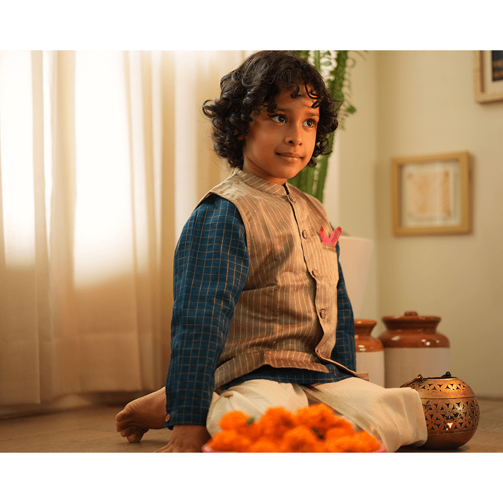 Love The World Today Indu Bandi Gold Nehru Jacket - Grey