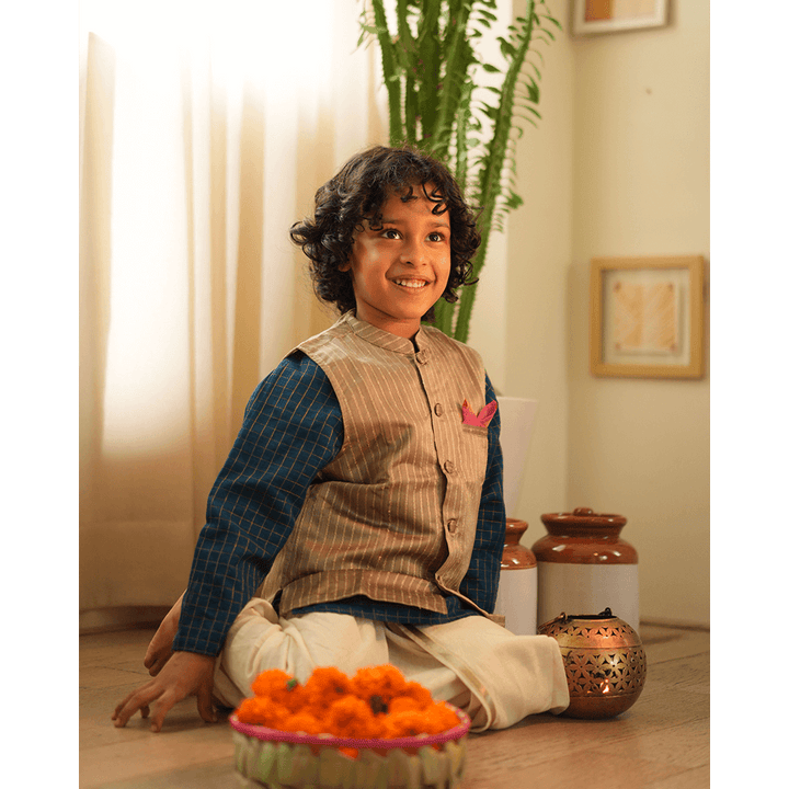 Love The World Today Indu Bandi Gold Nehru Jacket - Grey