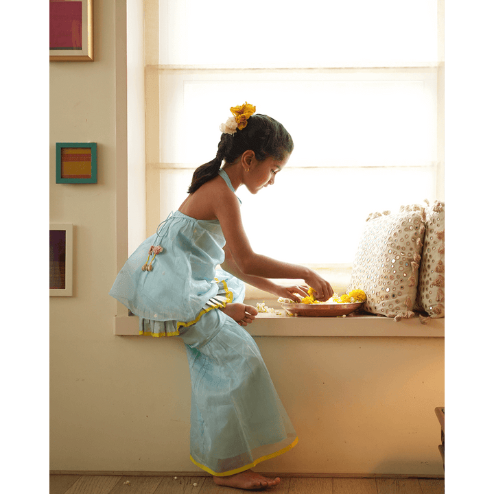 Love The World Today Poppy Sharara Kurta Set - Light Blue &amp; Yellow