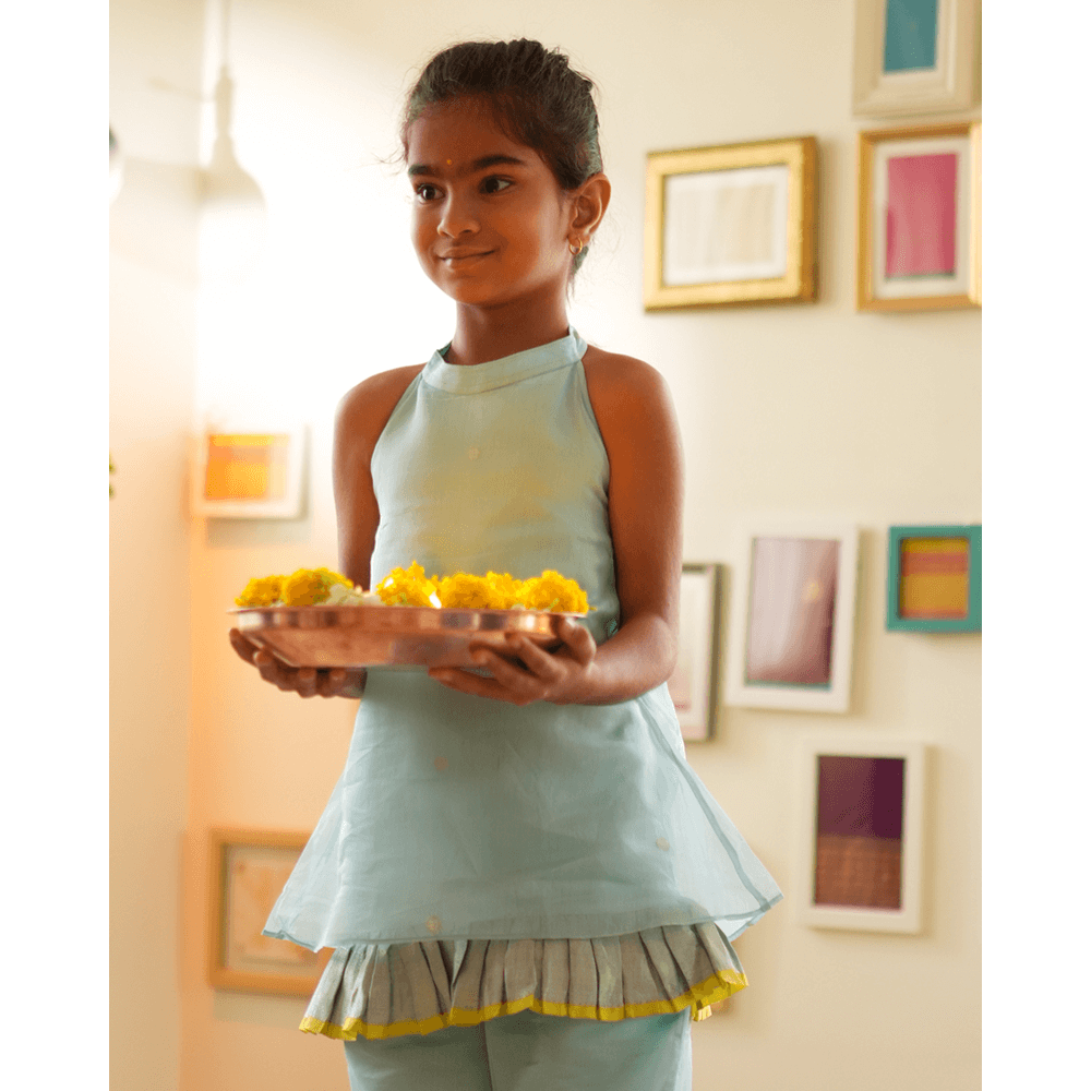 Love The World Today Poppy Sharara Kurta Set - Light Blue &amp; Yellow