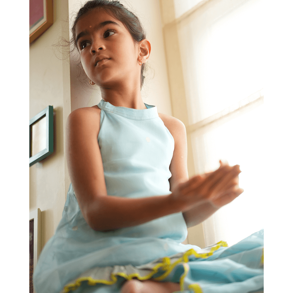 Love The World Today Poppy Sharara Kurta Set - Light Blue &amp; Yellow