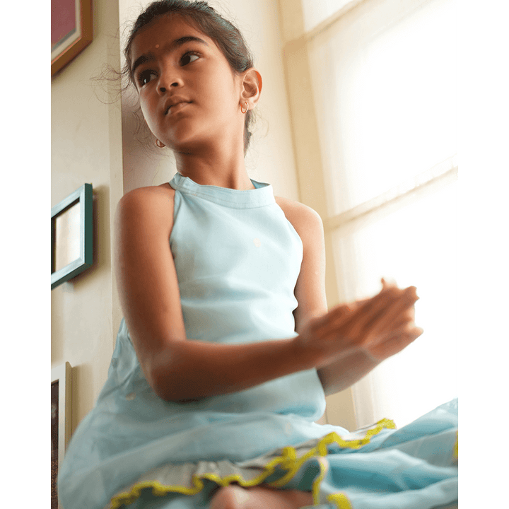 Love The World Today Poppy Sharara Kurta Set - Light Blue &amp; Yellow