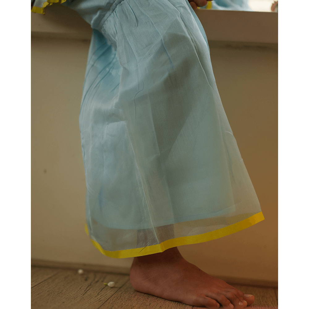 Love The World Today Poppy Sharara Kurta Set - Light Blue &amp; Yellow
