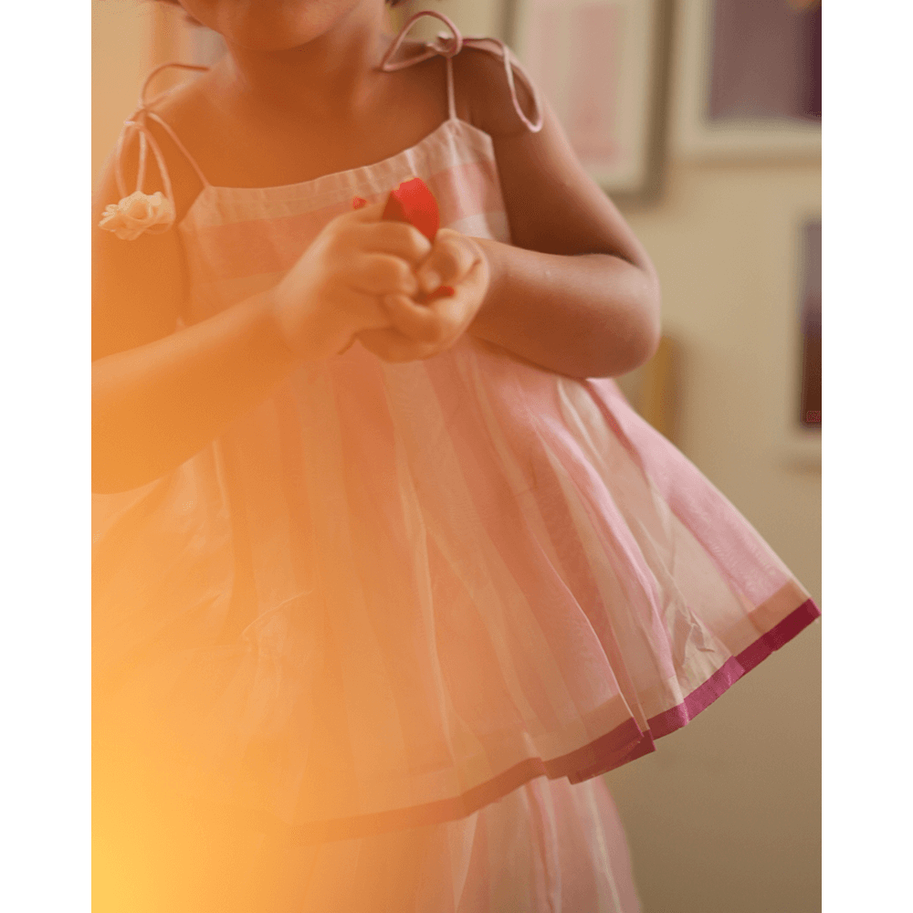 Love The World Today Kamal Lehenga Set - Baby Pink Stripes