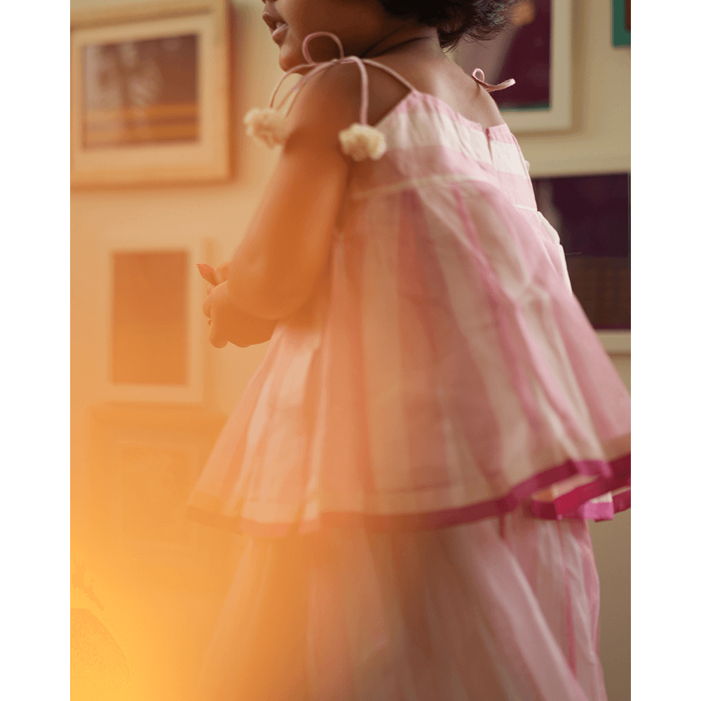 Love The World Today Kamal Lehenga Set - Baby Pink Stripes