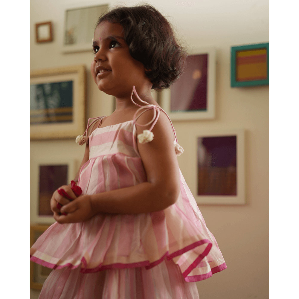 Love The World Today Kamal Lehenga Set - Baby Pink Stripes