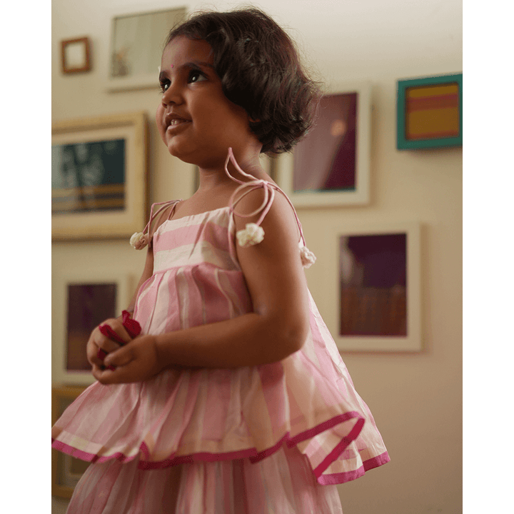 Love The World Today Kamal Lehenga Set - Baby Pink Stripes