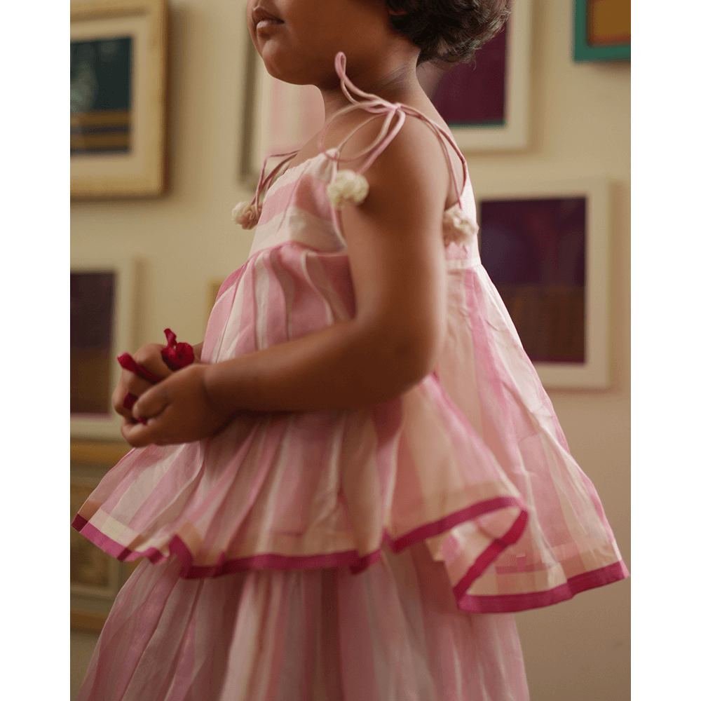 Love The World Today Kamal Lehenga Set - Baby Pink Stripes