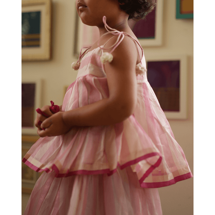 Love The World Today Kamal Lehenga Set - Baby Pink Stripes