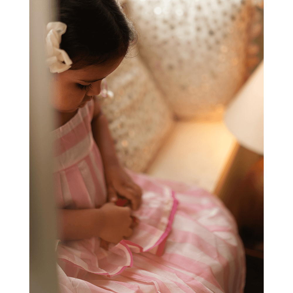Love The World Today Kamal Lehenga Set - Baby Pink Stripes