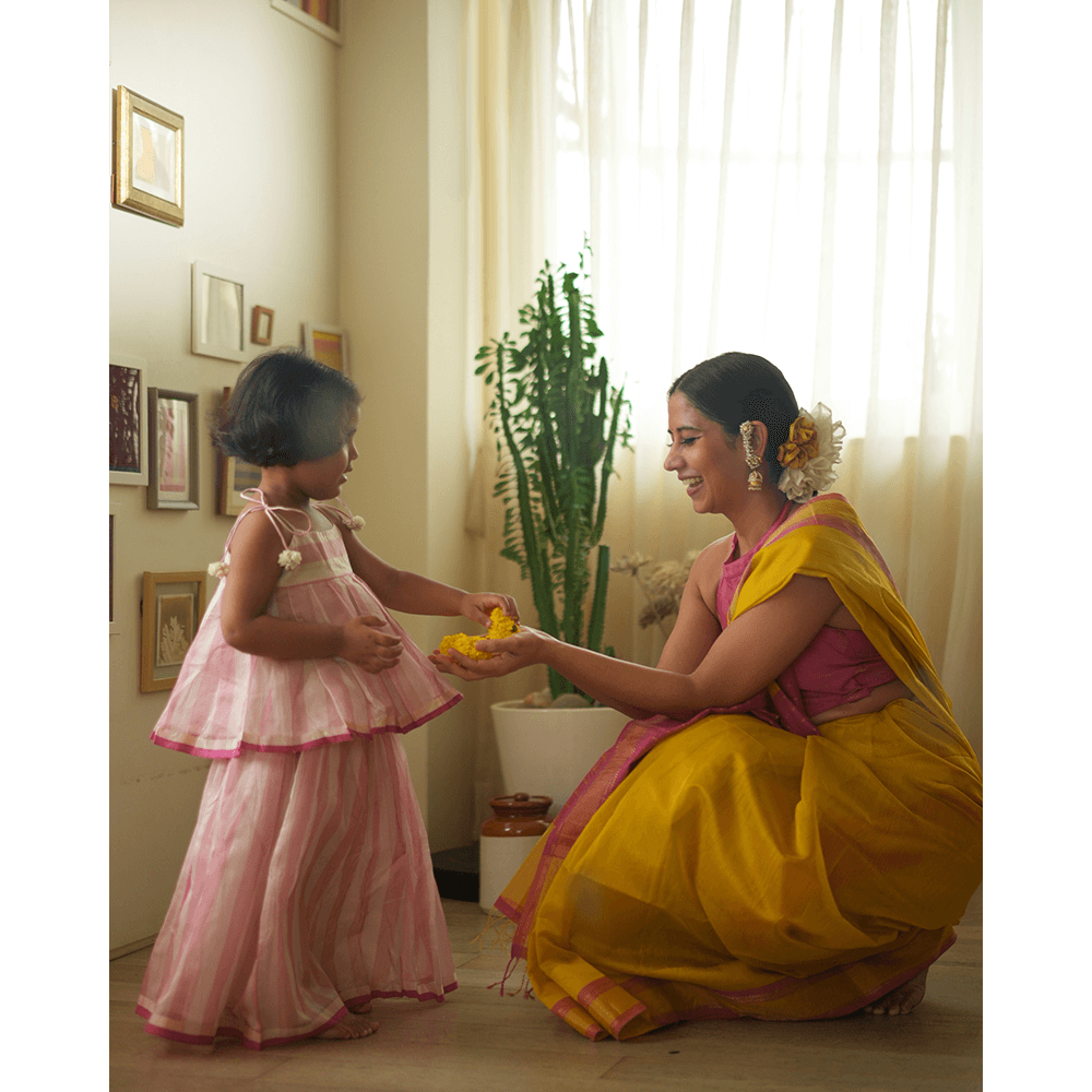 Love The World Today Kamal Lehenga Set - Baby Pink Stripes