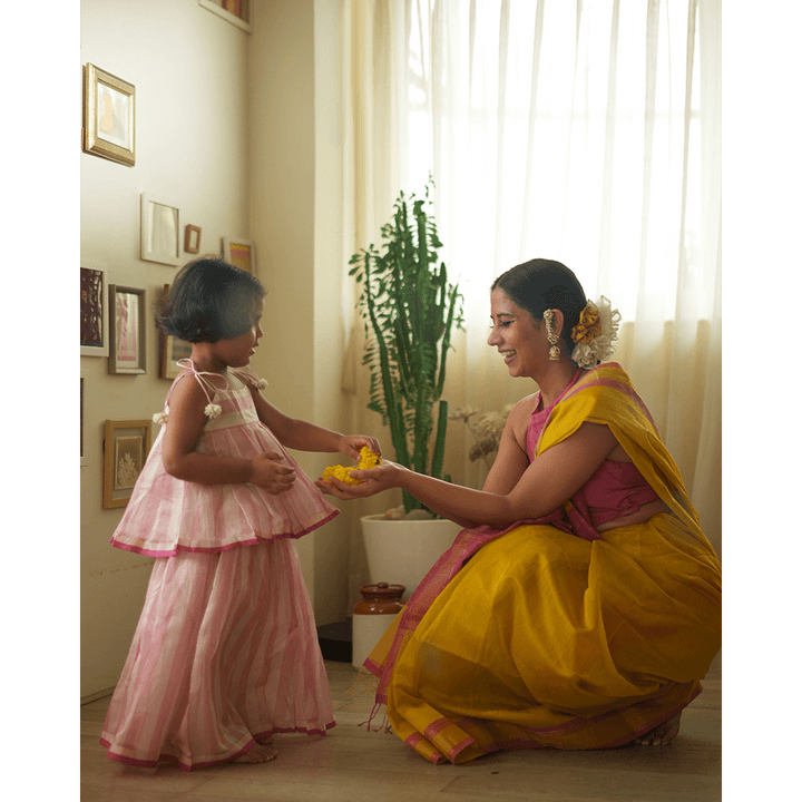 Love The World Today Kamal Lehenga Set - Baby Pink Stripes