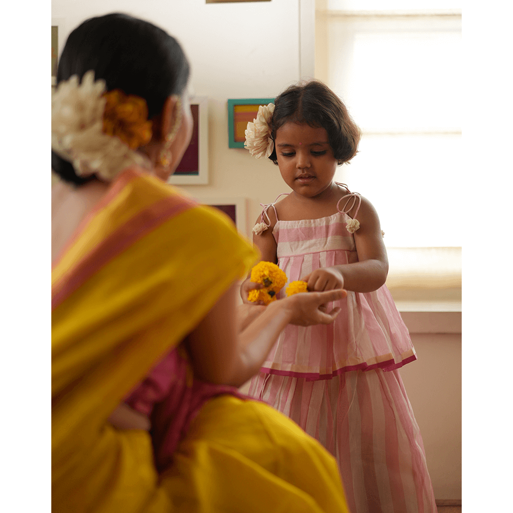 Love The World Today Kamal Lehenga Set - Baby Pink Stripes