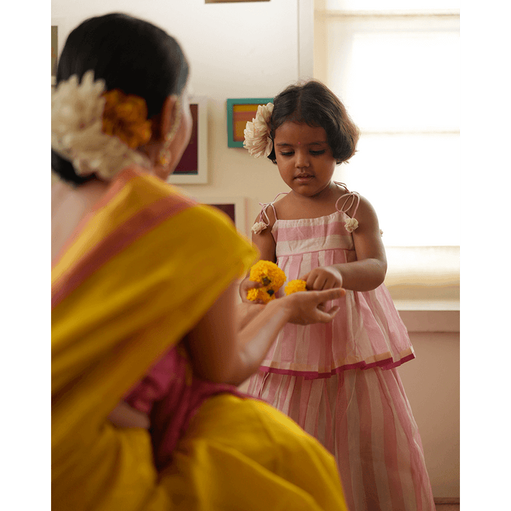 Love The World Today Kamal Lehenga Set - Baby Pink Stripes