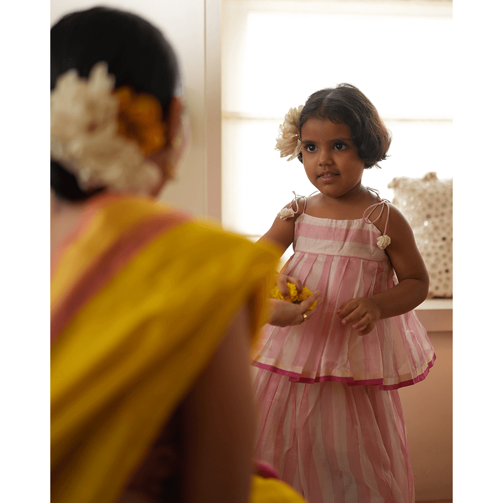 Love The World Today Kamal Lehenga Set - Baby Pink Stripes