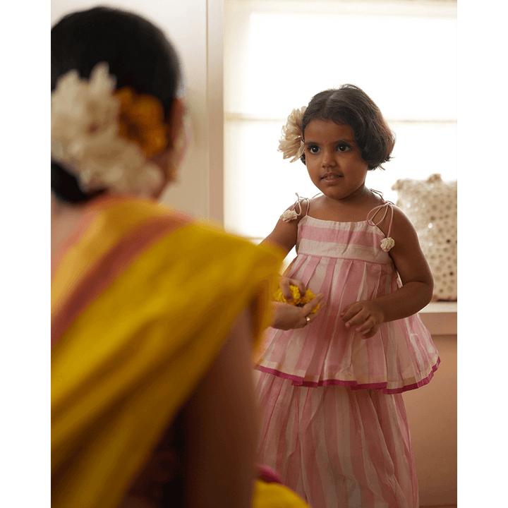 Love The World Today Kamal Lehenga Set - Baby Pink Stripes