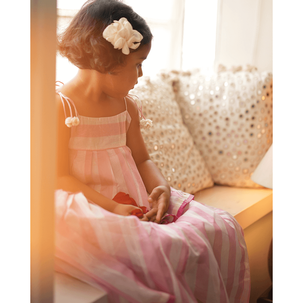 Love The World Today Kamal Lehenga Set - Baby Pink Stripes