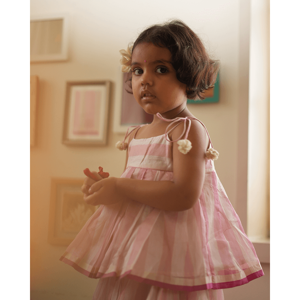 Love The World Today Kamal Lehenga Set - Baby Pink Stripes