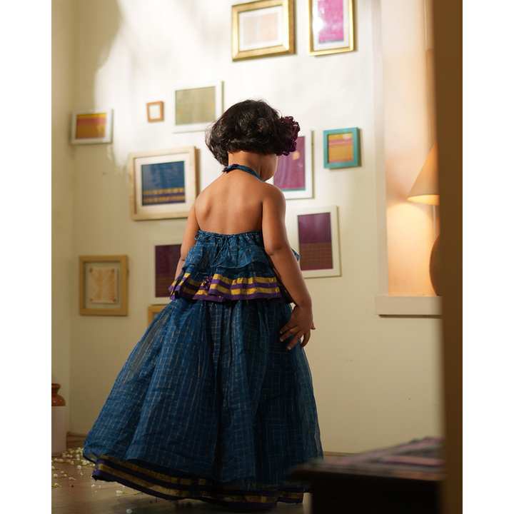 Love The World Today Aparajita Lehenga Set - Blue Gold Checks