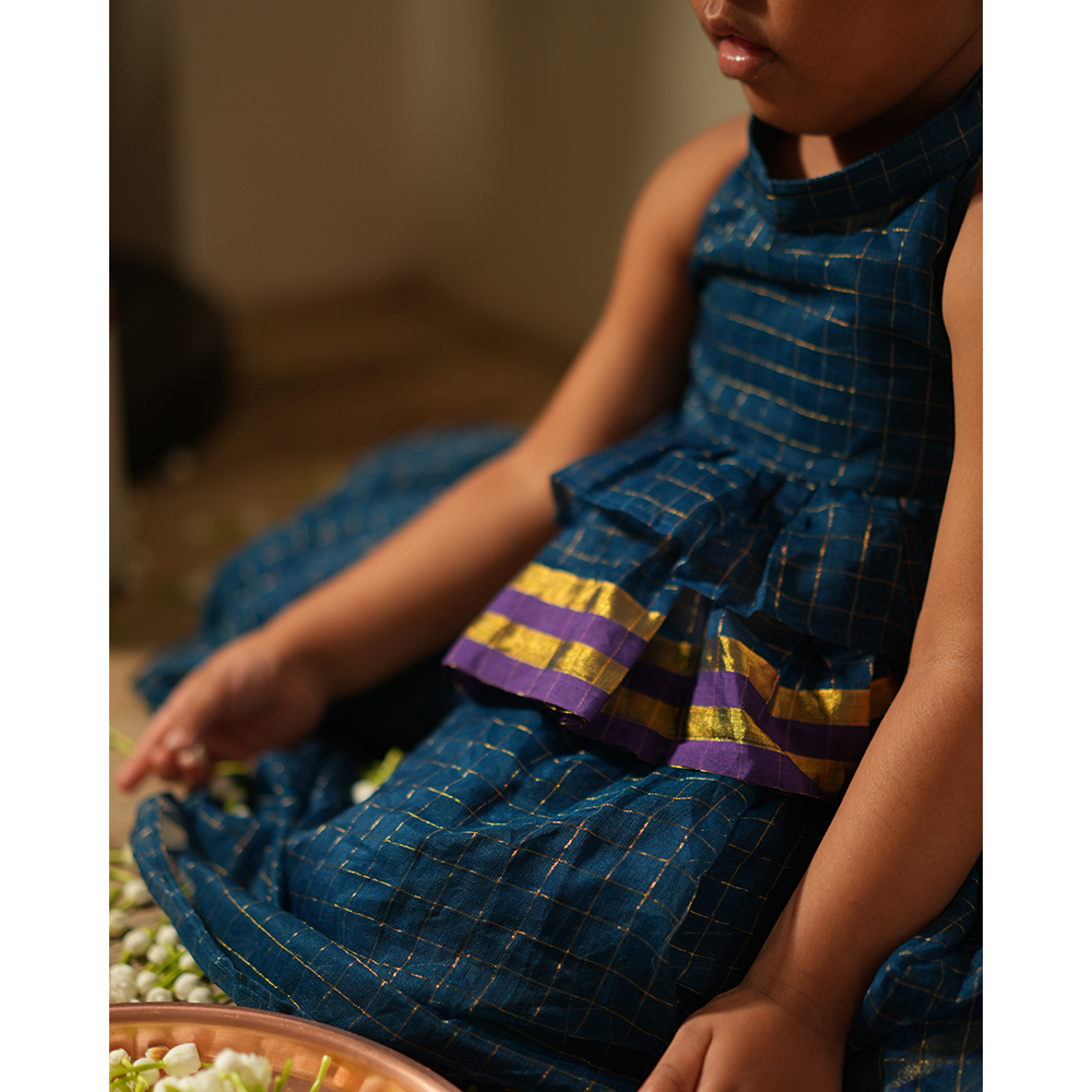 Love The World Today Aparajita Lehenga Set - Blue Gold Checks