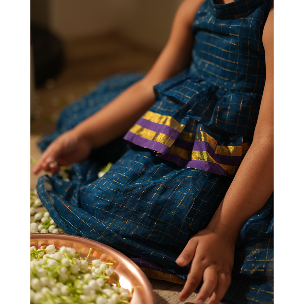Love The World Today Aparajita Lehenga Set - Blue Gold Checks