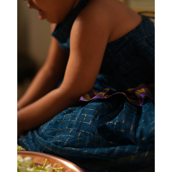 Love The World Today Aparajita Lehenga Set - Blue Gold Checks